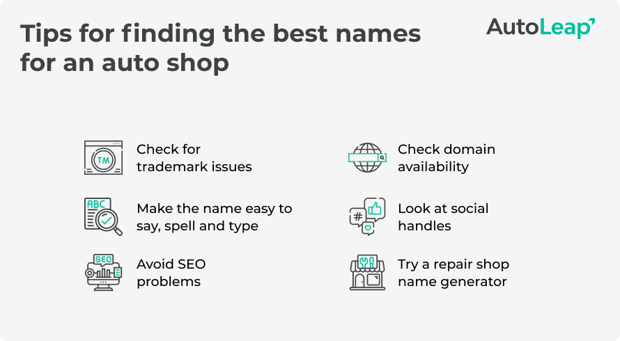 Tips for finding the best names for an auto shop.