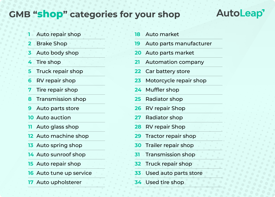 GMB "shop" categories for your shop