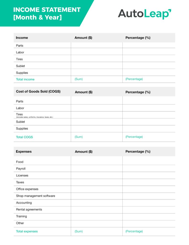 Income Statement (Month & Year)