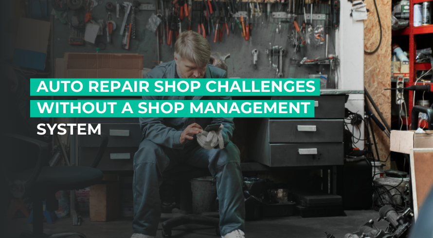 Frustrated technician sitting in a repair shop